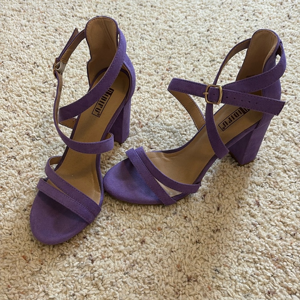 Purple Strappy Block Heel Sandals - Women
